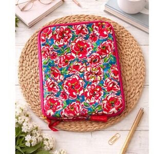 Lilly Pulitzer Tablet Sleeve Case Floral Print Pink Blue Zippered Pouch Bag